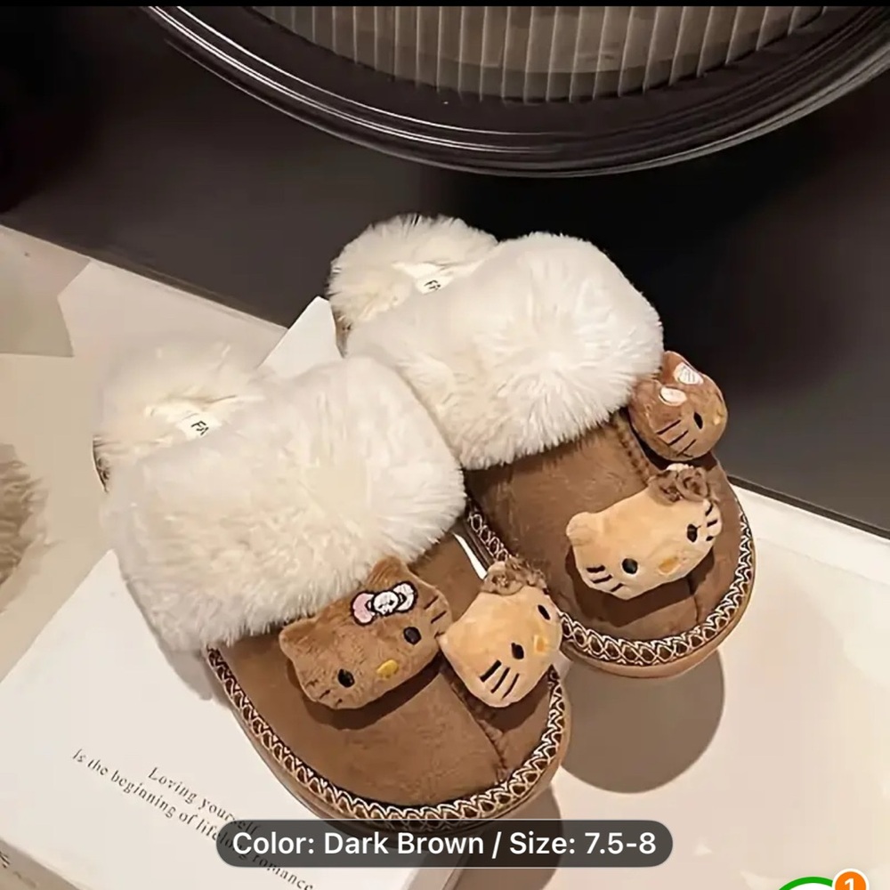 Hello Kitty Dark Brown and White Slippers